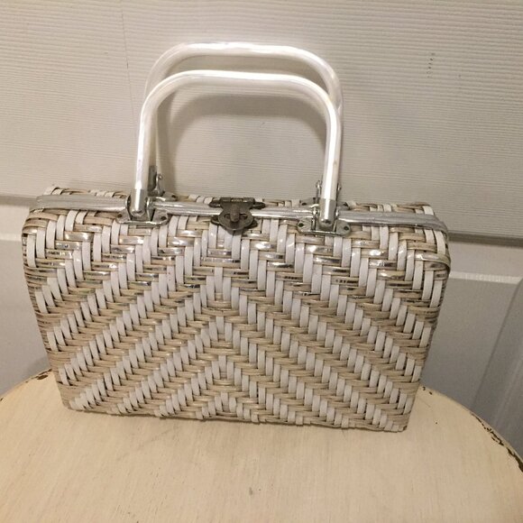 Vintage Basket Weave Turn Lock Handbag - Picture 1 of 14